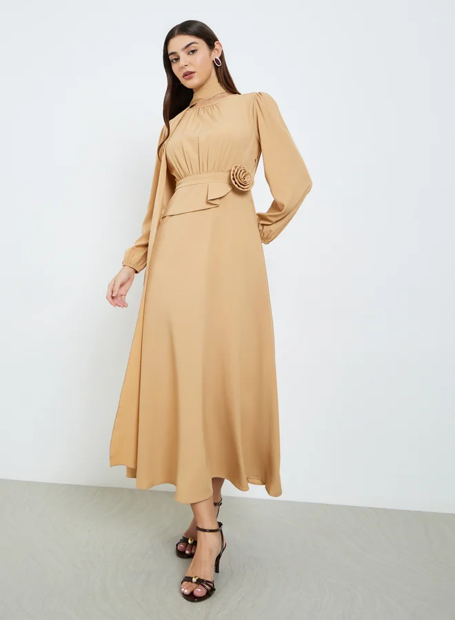 Styli Women Beige Floral Detail A-Line Maxi Dress